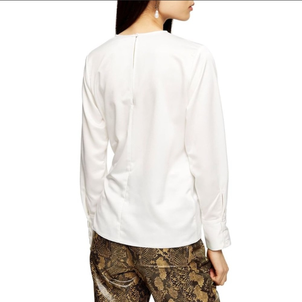 Topshop Side Tie Long Sleeve White Blouse Top Sz 4